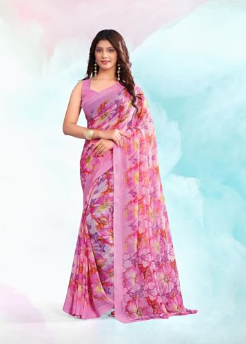 Image of Jaanvi fashion Women's Georgette Saree with Unstitched Blouse Piece