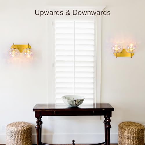 Image of Brushed Gold Vanity Light Stained Hammered Glass Wall Sconce 2-Light Brass Wall Lamp for Hallway Living Room Stairwell Bathroom Over Mirror (Brass Gold, 2-Light)