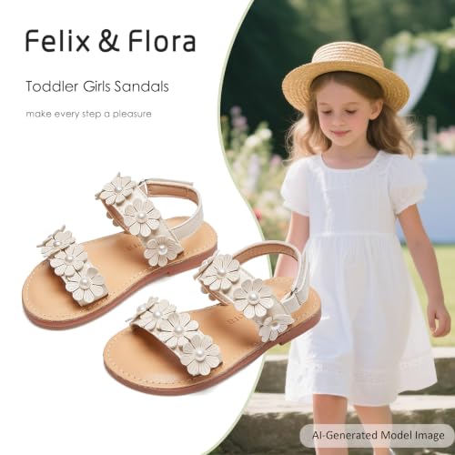 Image of Felix & Flora Toddler Girl Sandals - Flower Girl Dress Shoes Open Toe Little Kid Flats