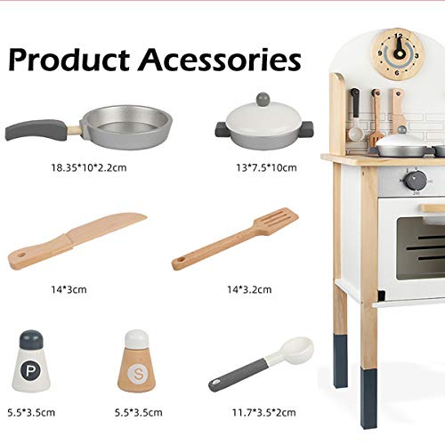 Toddlers Wooden Pretend Play Kitchen Set for Kids , Best Toys Gifts for Boys and Girls - with Cookware Accessories - Thumbnail 5