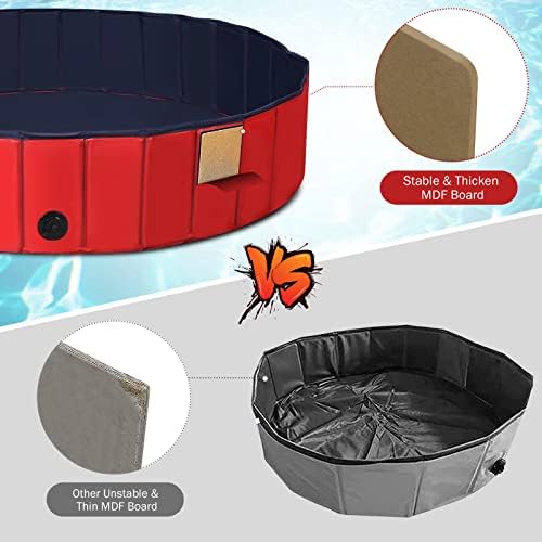 COSTWAY Foldable Dog Pool, Kid Swimming Pool Pet Bath Tub with Rotatable Drain Valve and Non-Slip Bottom, Indoor Outdoor Large Paddling Pools for Dogs Cats Kids (140*30CM, Red)