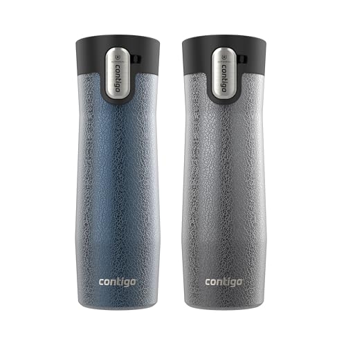Image of Contigo AUTOSEAL West Loop Vacuum-Insulated Stainless Steel Travel Mug with Easy-Clean Lid 20 oz 2-Pack Crystal Blueberry; Crystal Sake