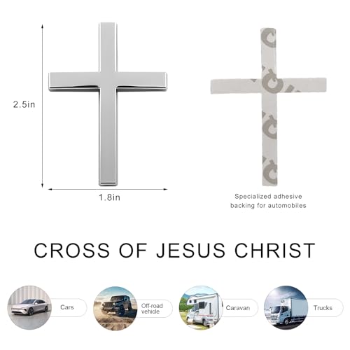 Image of 2PCS Metal Christian Cross Emblem Stickers, 2.5x1.8in 3D Jesus Christ Auto Emblem Badge Decal, Self-Adhesive Styling Cross Decal Decoration for Trunk Tailgate Side Fender (Silver+Red)