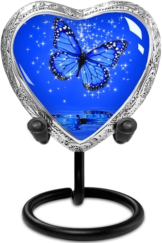 Blue Butterfly Urn for Ashes for Women – Small Heart Cremation Urns for Adult Female – Memorial Funeral Urn for Human Ashes, Home Display, or Burial
