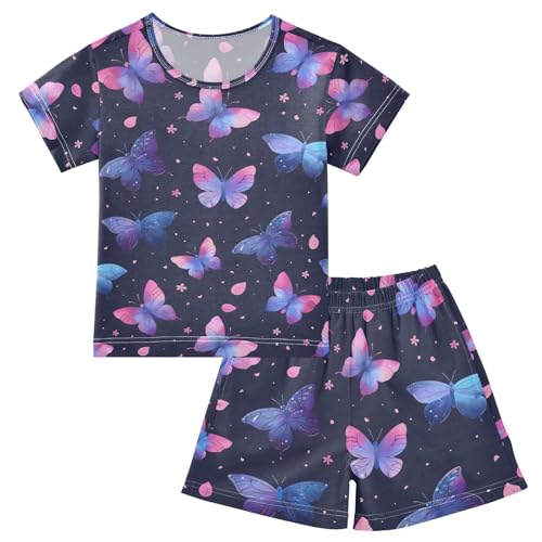 ALAZA Butterfly Flower Floral Lovely Pajamas Short Sleeve 2 Piece Sleepwear Top and Bottom Pajama Set Unisex