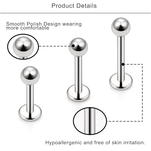 Lcolyoli G23 Titanium Lip Rings 16G 18G 20G Labret Jewelry Medusa Piercing Jewelry Monroe Lip Rings Different Size Tragus Nail Conch Helix Earring Stud Bar Length 6mm 8mm 10mm3