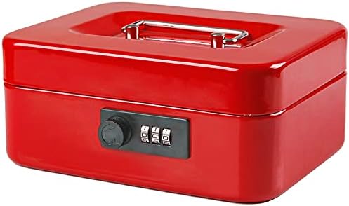 Jssmst Medium Cash Box with Combination Lock - Durable Metal Cash Box with Money Tray Red, 7.87 x 6.3 x 3.35 inches, CB0703M