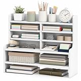 LDAILY Desk Hutch Desktop Bookshelf 6 Tier White for Dorm Home Office