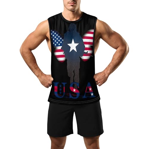 Image of Zhyaj Summer Tanks Top for Men Flag Graphic Print Sleeveless Shirts Casual Working Out Vest T-Shirts Loose-Fit Men's Tank