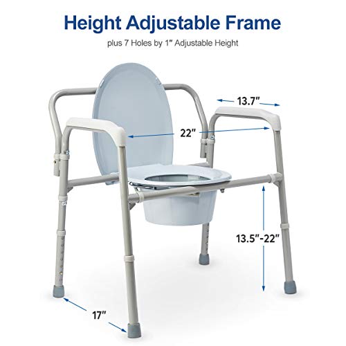 OasisSpace Bariatric Bedside Commode 650lb Folding 3 in 1 Toilet Seat