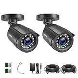 ZOSI 2 Pack 2MP 1080p HD-TVI Home Security Camera Outdoor Indoor 1920TVL, 24PCS LEDs, 80ft Night Vision, 90°View Angle, Weatherproof Surveillance CCTV Black Bullet Camera (2AK-1062B-BS-US)