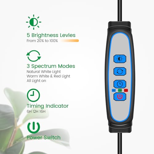 Image of Garpsen - Grow Lights for Indoor Plants, 65 inch Full Spectrum Plant Light with 360 Gooseneck, 3 Color Modes & 5 Dimmable Levels, 6 /12 /16H Timer,