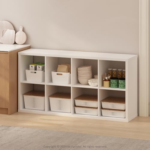 Image of Furinno HERMITE Kitchen Island, 8-Cube Coffee Bar, Extra Thick Kitchen Storage, Bakers Rack, for Pantry Organizers and Storage, Kitchen Organization, White