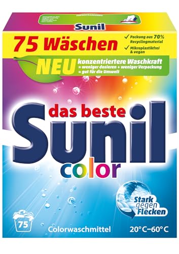 Sunil Colorwaschmittel - Pulver für 75 Waschladungen Bunt-Wäsche - hautverträglich, mikroplastikfrei, vegan - 3,75 kg