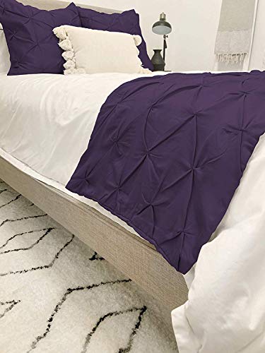 Cotton Magneto Solid Pinch Pleated Bed Runner With 3 Pieces With 2 Pillow Shams Organic Cotton Soft Fade-Resistant Easy Care Decorative Bed Scarf [ (83" X 18"), Purple] #TOP2