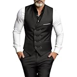 Generisch Doppelreihige schmal geschnittene Business-Casual-Weste ärmellos formell für Arbeit Herren Outdoor Strickjacke ohne Ärmel (Black, S)