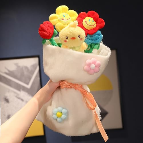 Tikwisdom Ewiger Plüschblumenstrauß, Rosen-Sonnenblumenstrauß, Plüschblumenstrauß, Spielzeug, Hochzeitsveranstaltung, Muttertag, Valentinstag, romantisches Geschenk, Dekoration, Geschenk, H 35 cm