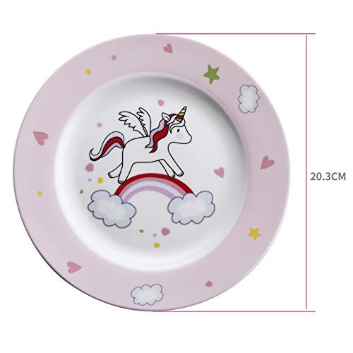 Exzact Children's Dinner Set/Cutlery Gift Set Stainless Steel Porcelain - 1 x Bowl, 1 x Plate, 1 x Dinner Knife, 1x Fork, 1 x Teaspoon,1 x Table Spoon - Unicorn - Image 5
