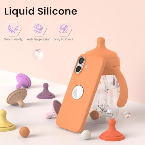 Image of Elzzi Microfiber Logo Cut Cover Compatible for iPhone 17 Case Liquid Silicone Cases Full Body 4 Layer Protective Covers Shockproof Back Cover with High Raised Camera Lips (Cosmic Orange)