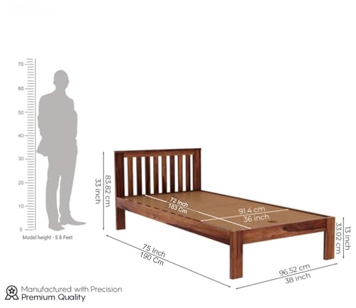 Image of SUNCOM Sheesham Wood Single Size Bed Without Storage for Bedroom - Single Cot Wooden Bed for Living Room - Solid Wood Divan Bed for Home Furniture 6X3 ft (Honey Finish)