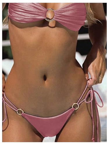 Image of SOLY HUX Bathing Suit for Women Halter Ring Linked Tie Side Bikini Sets Two Piece Swimsuit