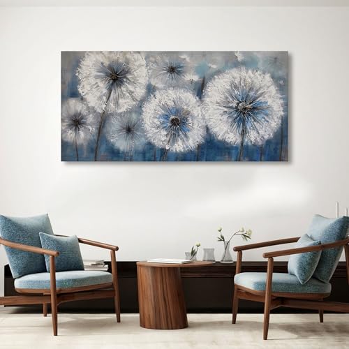 Image of Large Dandelion Painting Wall Art Decor Canvas Print Picture for Living Room White Flower Flora Plant Home Bedroom Decoration Modern Framed Artwork