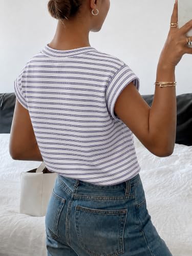 Image of Jawdrobe Women's Striped Western Top Round Neck Cap Sleeve T-Shirt for Women