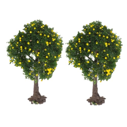 KAILIKETIY 2個 微景観模型樹木 緑葉と黄実付き ミニチュア風景樹木 模型道ジオラマ用 精巧な枝葉ディテール クラフト用リアルランドスケープ