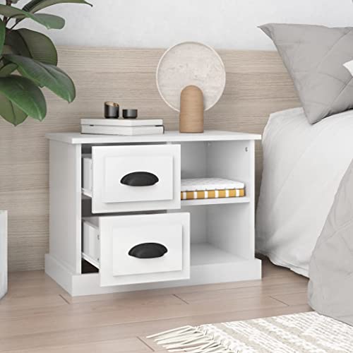 Table de Chevet Blanc Brillant Meuble de Chambre Moderne avec 2 Compartiments - 4