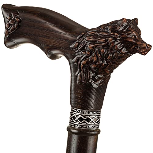 Asterom Walking Cane - Handmade Wolf Cane - Cool Walking Canes for Men and Women - Wooden, Carved, Unique - Walking Sticks for Men & Seniors (36 Inch) by Asterom - Used condition - US$92.64