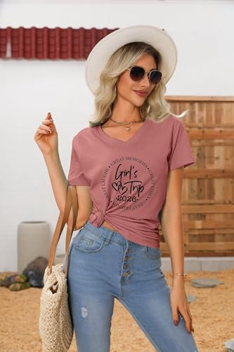 Image of Girls Trip 2026 Shirts for Women Girls Trip Shirts Vacation Travel T-Shirt Short Sleeve Summer Beach Matching Tee Top