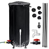 Japard 16 Inch Slim Rain Barrel Water Tank Collapsible Indoor Outdoor 26 Gallon Rainwater Storage from Gutter Upgraded Leakproof Spigot Downspout Catcher with Filter Black 100L