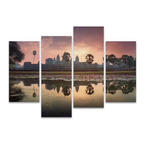 4Pcs Canvas Wall Art Set Lotus Sunrise for Living Room & Spa
