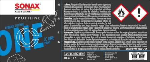 SONAX PROFILINE CeramicCoating CC One (40 ml) Langzeitschutz für Autolacke mit neuester SI-Carbon-Technologie für einen Schutz bis zu 3 Jahre | Art-Nr. 02678410