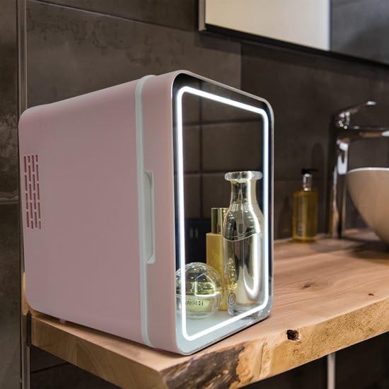 Mini Frigorifero 6L Portatile Per Auto E Casa - 12V/230V Con Specchio E Luce LED - Silenzioso (25dB) Per Cosmetici, Bevande E Snack - Colore Rosa, Adatto A Camera E Ufficio - 2