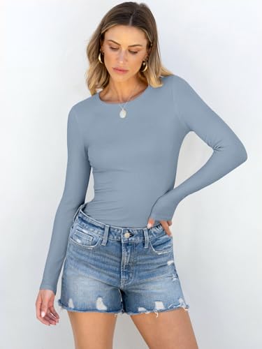 Image of ANRABESS Women Long Sleeve Shirts Rib Knit Slim Fit Tops Basic Tee Spring Outfits Casual T-Shirt Underscrubs Layer Clothes