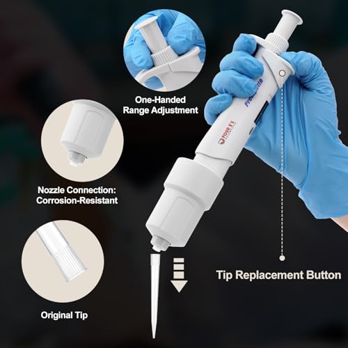 Image of 4E's USA Lab 1-10mL Pipette: Single-Channel Adjustable Micropipette with Color-Coded Top (Grey), 4 Digit Display, Universal Tip Cone, High Accuracy, ISO 8655 Calibrated & Lower Portion Autoclavable