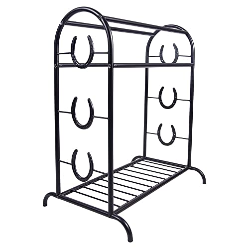 EASY-UP Horseshoe Trophy Saddle Stand | Decorative Horseshoe Motif | Ideal for Trophy Saddle Display | Includes Metal Rack for Additional Storage | Easy Assembly