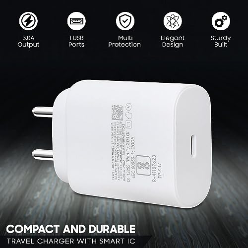 Image of 25W to 45W PD Superfast Charger for Vivo Y21T / Y 21 T Charger Original Travel Adapter Like Power Delivery 3.0 | USB Charger Type-C Port Super Fast Charging PD Charger With 1 Meter Type C to Type C USB Data Cable (45 W, SWPD, White)