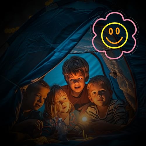Image of Flower Neon Sign for Wall Decor, Smile Flower Led Signs, Dimmable Neon Light Sign for Bedroom, Game Room, Living Room, Bar Decoration, USB Powered Light Up Signs for Man Cave