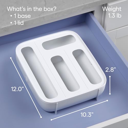 Image of YouCopia StoraBag Drawer Food Bags Dispenser, 4-Slot, Plastic Sandwich Bag Organizer for Kitchen Storage, White