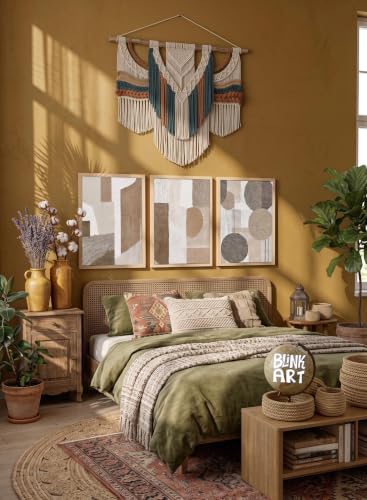 Image of BLINKART Set of 3 NEUTRAL TEXTURED BLOCKS Natural Brown Frame Painting for Wall Decoration - Modern Art Wall Decor Framed Painting for Living Room Bedroom - Framed Wall Posters /Paintings (8X12 inch)