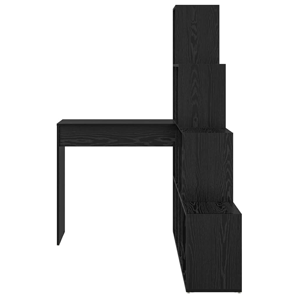 Scrivania angolare nera effetto rovere, 101,5 x 149,5 x 149,5 cm, con spazio portaoggetti, scrivania angolare in legno, stabile e salvaspazio, per diversi monitor