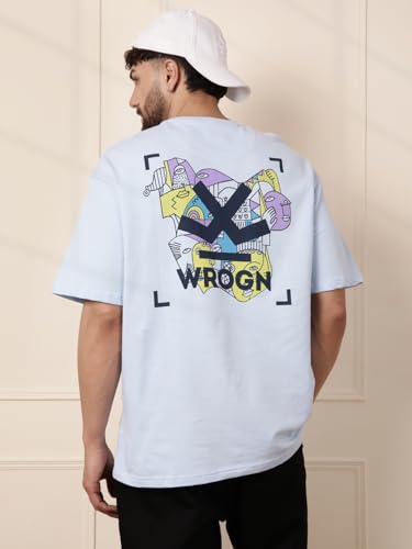 Image of WROGN Men's 220 GSM Pure Cotton Terry T-Shirt | Front & Back Graphic Print | Oversized Fit