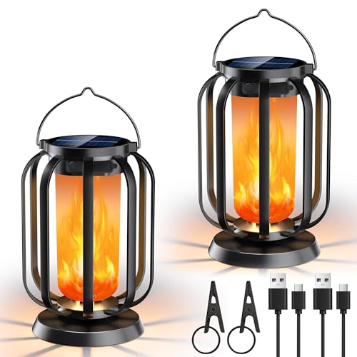 Solar Flammen Laterne für Außen Hängend, 2 Stück Solarlampen IP...