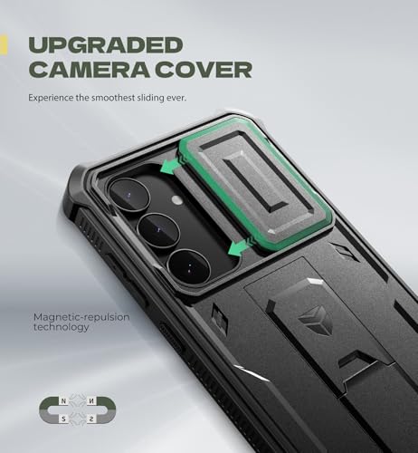 Image of Dexnor for Samsung Galaxy S25 FE Case with Upgraded Slide Camera Cover & 2 Front Frames & Built-in Screen Protector & Kickstand, Heavy-Duty Rugged Case Full-Body Protective Cover(2025),6.7 inch-Black