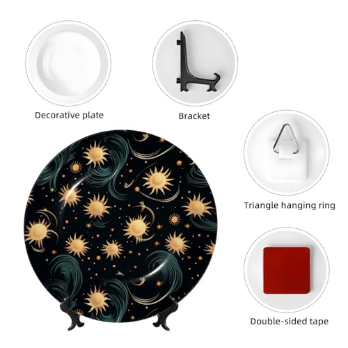 Assiette décorative murale soleil en porcelaine avec support - 5