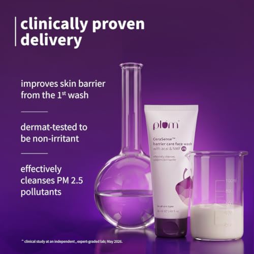 Image of Plum CeraSenseTM Barrier Care Face Wash with Acai & 1% NMF | 50ml | Gentle face wash | For Dry Skin, Normal Skin & Sensitive Skin | Soap-Free Paraben-Free | For Sensitive Skin