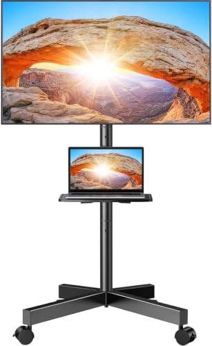 Perlegear TV Stand with Wheels for 23-60 Inch LED Flat Screen/Curved TVs up to 40 kg TV Cart with Height Adjustable Mobile TV Stand with Shelf Max VESA 400x400mm PGTVMC06
