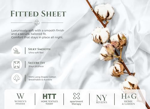 Image of Royale Linens 100% Organic Cotton Full Fitted Sheet Only - Percale Weave - Super Soft Deep Pocket Bottom Sheets - White Elastic Sheet - Full Size Fitted Sheets Only - (54 inchx75 inch+15 inch, White)